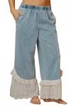 Bibi Ruffle Lace Hem Pants In Blue In Multi