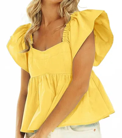 Bibi Ruffle Sleeve Peplum Top In Lemon In Yellow