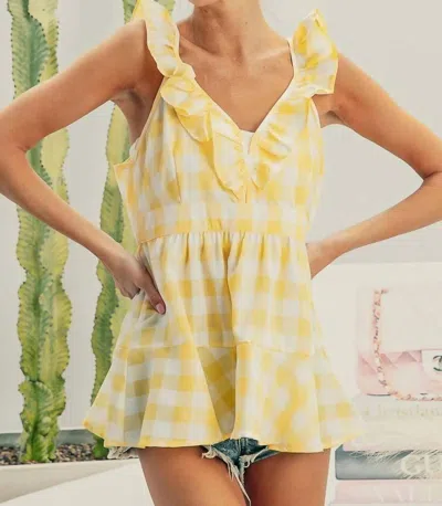 Bibi Ruffled Neckline Peplum Top In Lemon/ivory