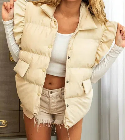 Bibi Ruffled Sleeve Puffer Vest In Ivory In Multi