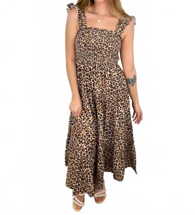 Bibi Ruffled Sleeves Rayon Blend Leopard Maxi Dress In Camel In Animal Print