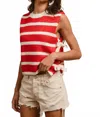 Bibi Glamory Side-tie Striped Sweater Knit Top In Red In Multi