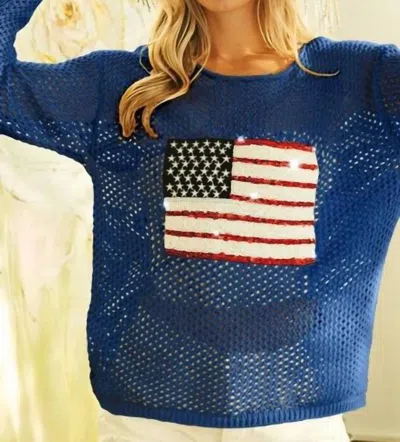 Bibi Sequin American Flag Patch Cover Up Tee In Navy In Blue