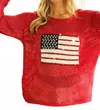 Bibi Sequin American Flag Patch Open Knit Cover Up In Red In Red