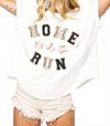 Bibi Sequin Baseball Home Run Short Sleeve Top In White In White