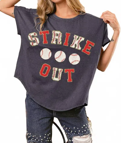 Bibi Sequin Baseball Strikeout Short Sleeve Top In Gray In Blue