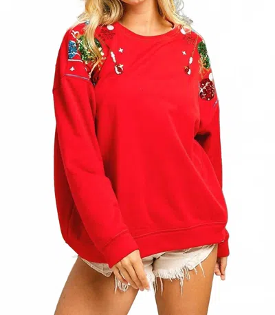 Bibi Sequin Christmas Balls Embroidered Sweatshirt In Red