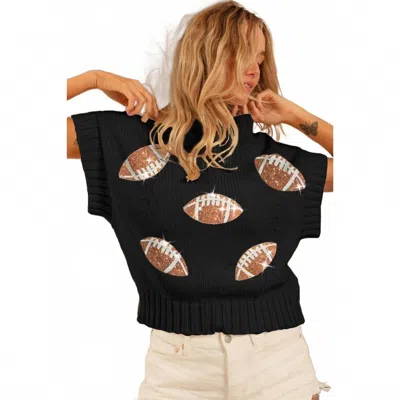 Bibi Sequin Football Patches Rib Sweater In Black