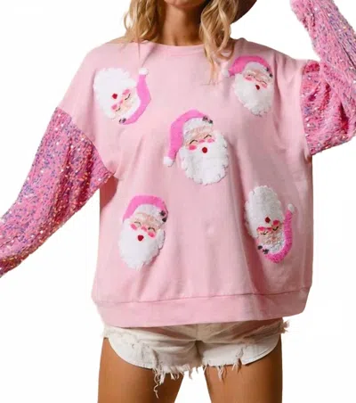 Bibi Sequin Sleeve Santa Sweatshirt In Pink