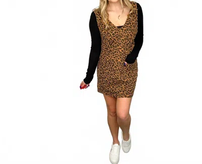 Bibi Set Your Mind To It Cotton Leopard Overall Dress In Camel In White