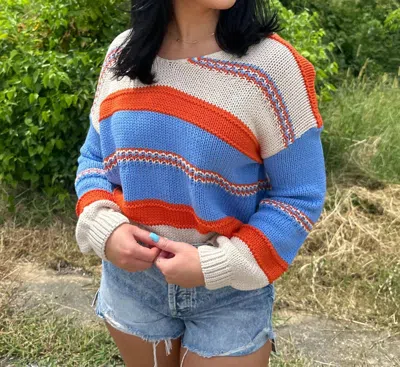 Bibi She's A Winner Striped Sweater In Rust/oatmeal/blue In Multi