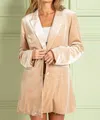 Bibi Shiny Velvet Peak Lapel Single Blazer In Champagne In White