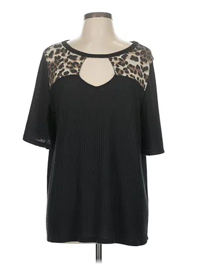 Pre-owned Bibi Short Sleeve Top Black Keyhole Neckline Tops