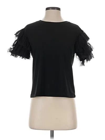 Bibi Short Sleeve Top Black Ruffles Neckline Tops
