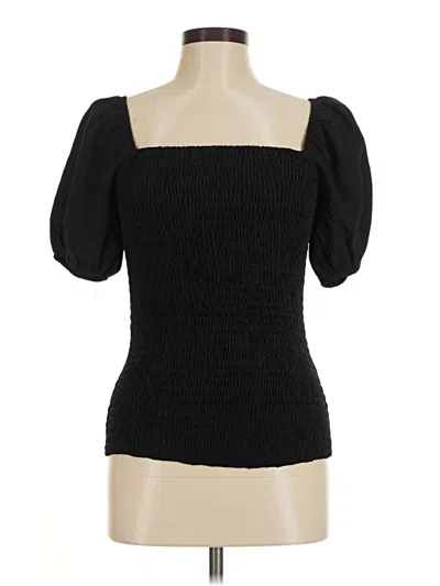 Pre-owned Bibi Short Sleeve Top Black Square Neckline Tops