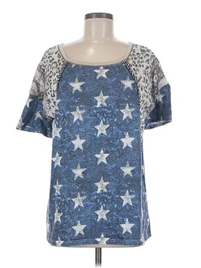 Pre-owned Bibi Short Sleeve Top Blue Stars Pattern Scoop Neck Tops
