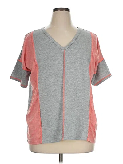 Pre-owned Bibi Short Sleeve Top Gray Color Block Pattern V-neck Tops