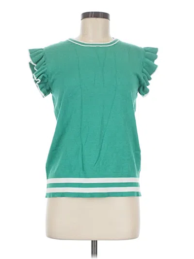 Pre-owned Bibi Short Sleeve Top Green Ruffles Neckline Tops