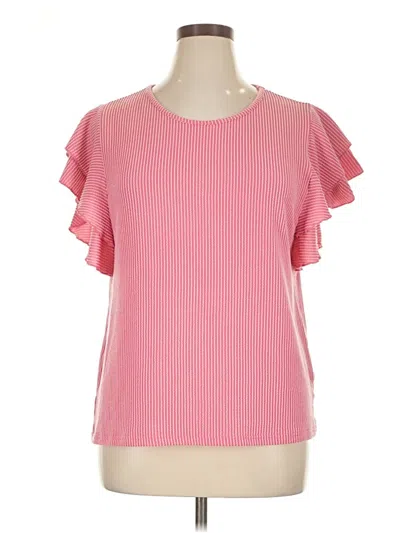 Pre-owned Bibi Short Sleeve Top Pink Ruffles Neckline Tops