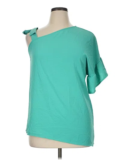Pre-owned Bibi Short Sleeve Top Teal One Shoulder Neckline Tops