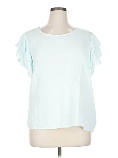 Pre-owned Bibi Short Sleeve Top Teal Ruffles Neckline Tops In Blue