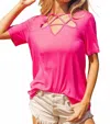 Bibi Silky Knit Front Detail Top In Pink In Pink
