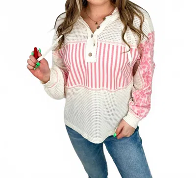 Bibi Singing Every Song Long Sleeve Knit Hoodie Top In Pink In Multi