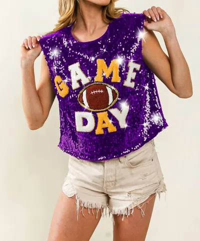 Bibi Sleeveless Sequin Game Day Top In Purple