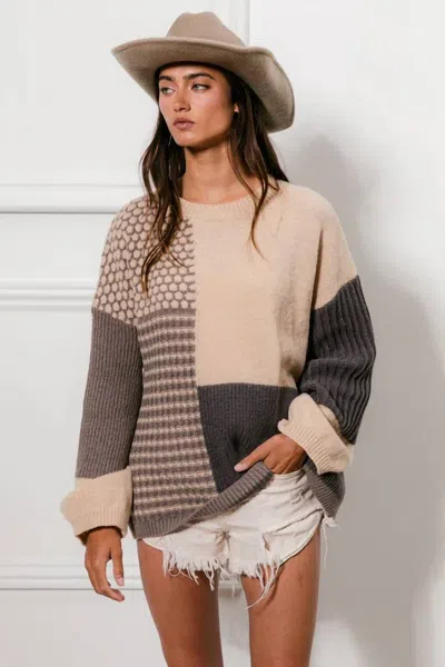 Bibi Soft Knit Block Sweater In Beige In Brown