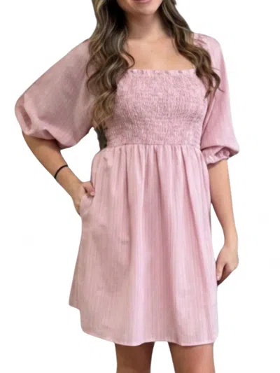 Bibi Square-neck Smocked Stripe Dress In Pink