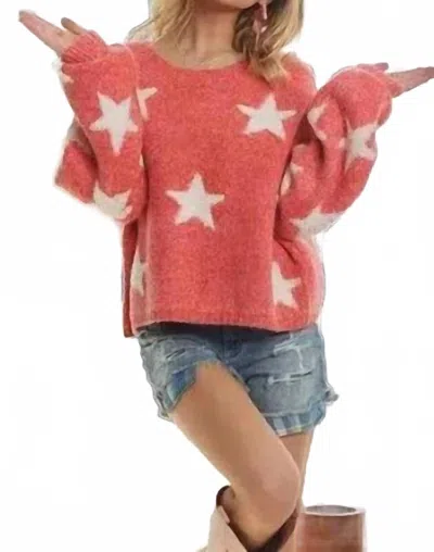 Bibi Star Sweater In Red/ivory In Pink