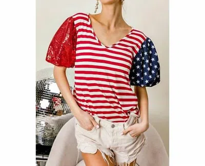 Bibi Stars & Stripes Puff Sleeve Top In Red / White / Blue