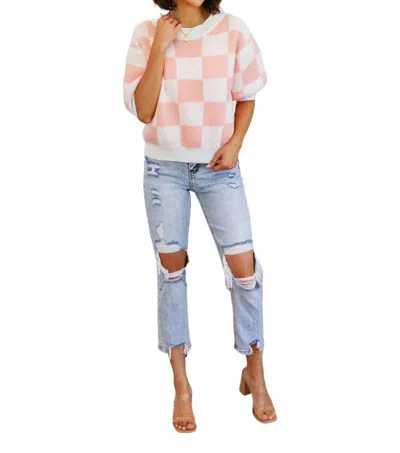 Bibi Start Me Up Checkered Sweater In Pink And White