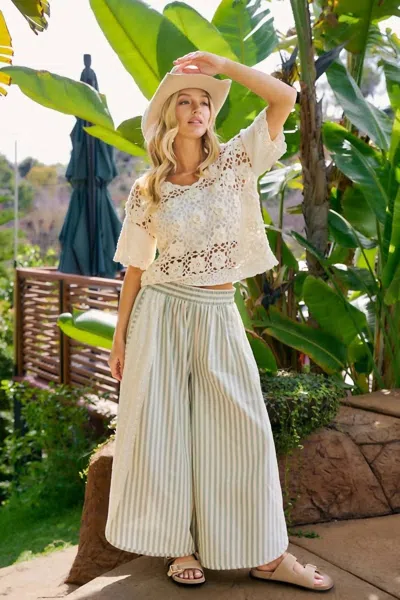 Bibi Stripe Eyelet Side Pants In Green/white In Multi