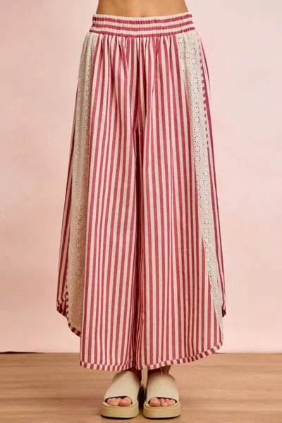 Bibi Stripe Eyelet Side Pants In Red/white