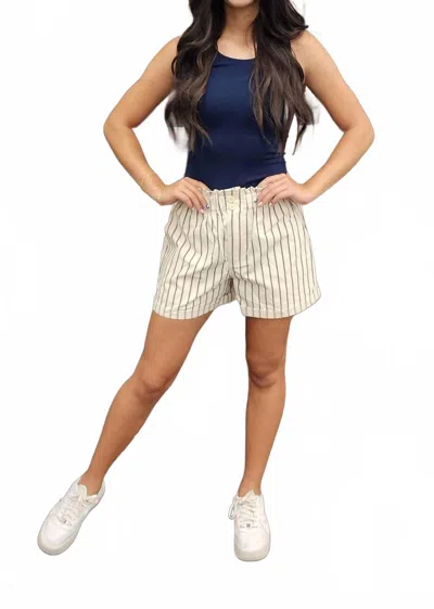 Bibi Stripe Woven Waist Elastic Shorts In Black Stripes In Blue