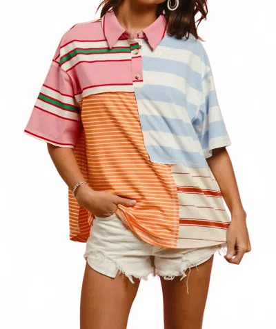 Bibi Striped Color Block Pullover Shirt In Multicolor