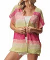 Bibi Striped Lightweight Open Knit Cardigan In Pink/green Stripe In Multi