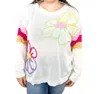 Bibi Striped Sleeve Flower Lightweight Sweater In Multi Color In Multi