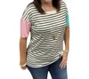 Bibi Striped Tee Top In Blush/mint/ivory In Multi