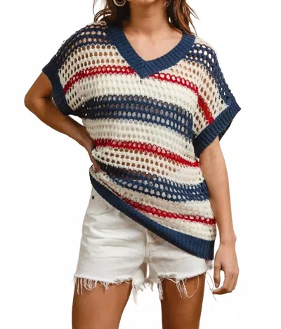 Bibi Stripes Drop Shoulder Open Knit Top In Multi