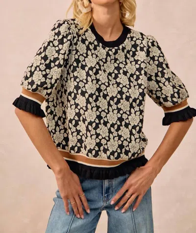 Bibi Textured Rose Knit Top In Black, White In Brown