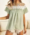 Bibi The Lacey Top In Sage In Multi