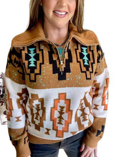 Bibi The Rowdy Aztec Sweater In Brown In Multi