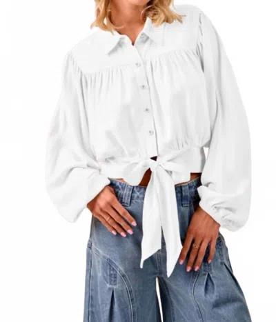 Bibi Tie Hem Detail Crop Blouse In Off White