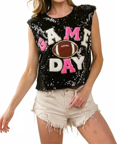 Bibi Touch Down Sequins Game Day Tank Tops In Black/pink