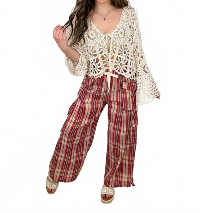 Bibi Truth Be Told High-rise Cotton Blend Plaid Cargo Pants In Red/cream In Multi