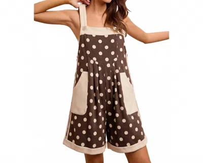 Bibi Twill Polka Dot Contrast Thermal Side Trim Romper In Brown Cream