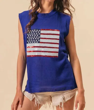 Bibi Usa Flag Sequin Top In Blue