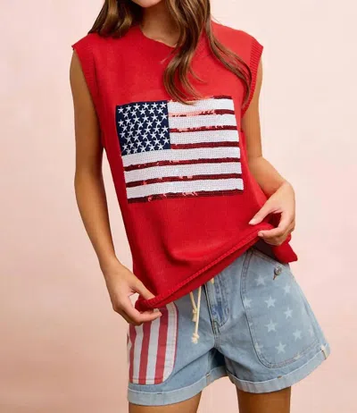 Bibi Usa Flag Sequin Top In Red